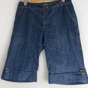 Tribal Womens Stretch Extendable Jorts Long Blue Jean Shorts Sz 8 Unique Style